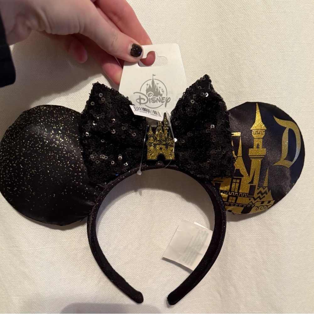 Disney Parks Headband Ears Disneyland Sleeping Beauty Castle Black Gold New